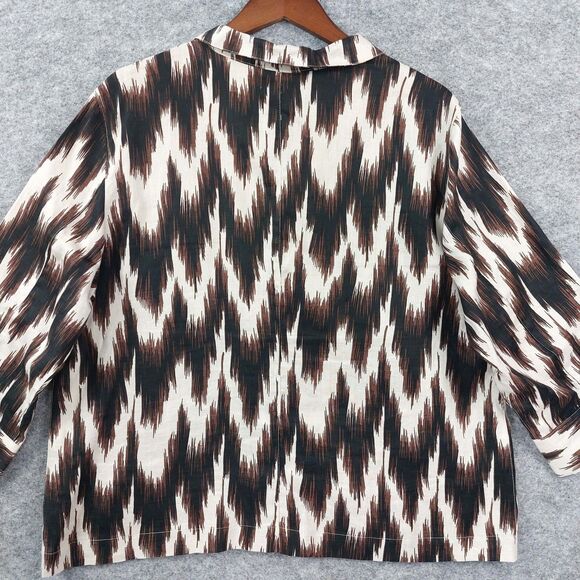 Chicos Top Jacket Sz 3 Linen Brown 3/4 Sleeve Button Pockets Modern Lagenlook - Picture 2 of 10